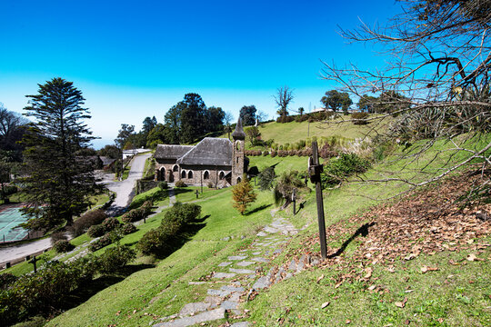 Architecture Panoramic view of the Gothic Church of Villa Nogues in the province of Tucuman hill San Javier Jesuit religious reduction in 1767 Argentina