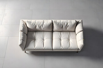 Fototapeta premium minimalistic white sofa on white background top view flat lay