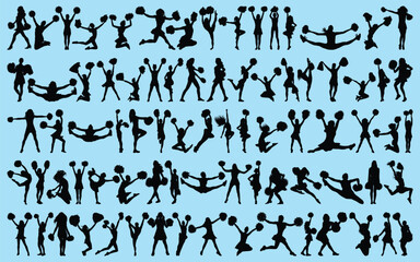 set of cheerleader or Cheer Dancer Silhouettes Vector illustration - obrazy, fototapety, plakaty