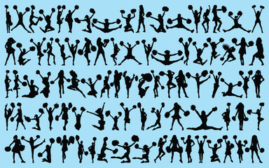 set of cheerleader or Cheer Dancer Silhouettes Vector illustration