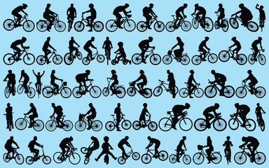 Cycling or Bicycle Rider Silhouettes Vector illustration