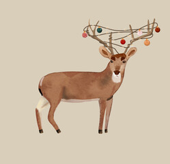 reindeer caught in Christmas decoration - funny motive for greeting cards