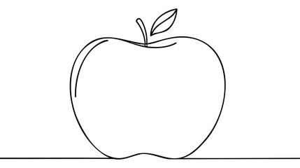 Apple continuous line drawing, Black and white vector minimalistic linear illustration made of one line