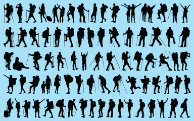 Hiking or Hiker Silhouettes Vector illustration