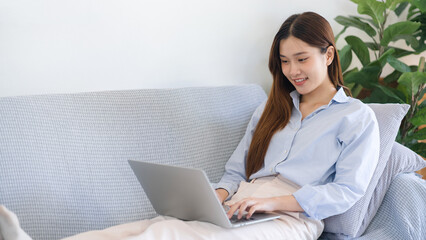 Asian woman working from home, Remote work.