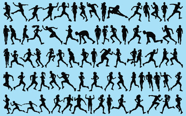 set of exercise or Running Silhouettes Vector illustration