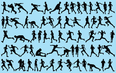 set of exercise or Running Silhouettes Vector illustration