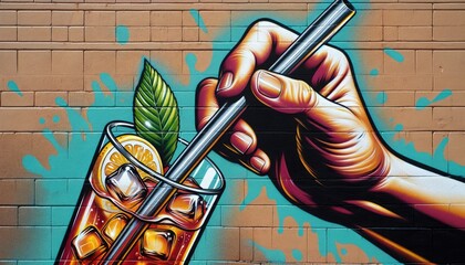 Hand Holding Iced Tea with Metal Straw