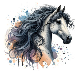 Obraz na płótnie Canvas Horse head. Portrait. Watercolor paint. Isolated illustration on a white background. Banner. Close-up. Generative AI