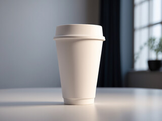 Mock up of paper coffee cup indoor