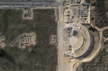 Drone aerial scenery of archaeological park, ancient place . Nea Paphos, cyprus, europe
