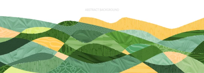 Fotobehang Green abstract rice field top view texture vector background. Nature pattern, eco illustration, countryside banner design. Agriculture horizontal landscape, ecological header layout, rural panorama © Maria Petrish