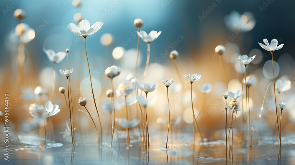 Poster contrasting daisies in soft bokeh with blurred background and text space for placement