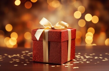 a christmas present box on a red background