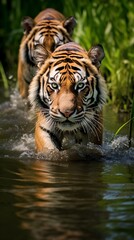 Fototapeta na wymiar Tigers on the hunt. Tigers in the wild