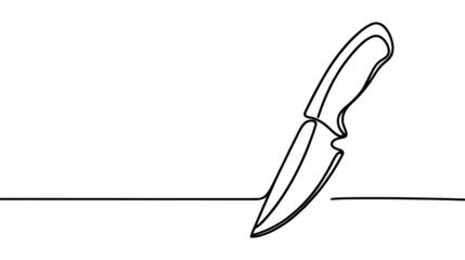 Crédence de cuisine en verre imprimé Une ligne Kitchen knife one line continuous drawing. Kitchen tools continuous one line illustration.