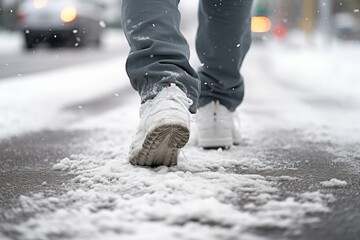 person walking in snow - obrazy, fototapety, plakaty