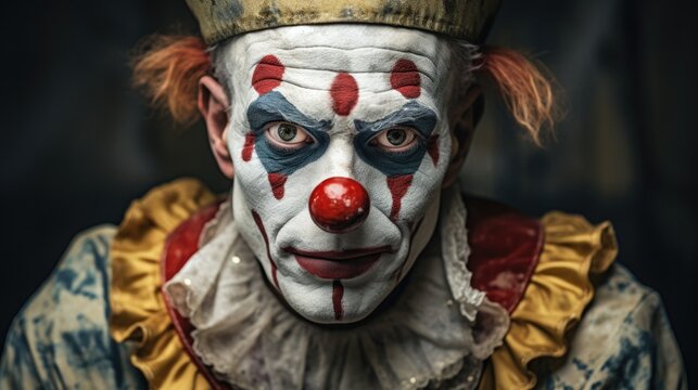 A close-up of a clown with red hair. Generative AI.