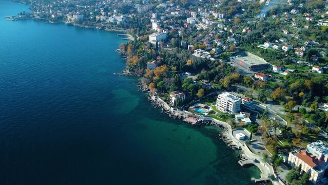 Lovran, aerial view, seaside, bay, hotels, Croatia