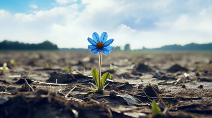  A single blue flower sitting in the middle of a field