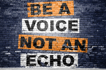 Be a voice not an echo saying lettering Graffiti on Brick Wall