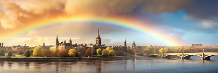 Naklejka premium A bright rainbow of architectures against the background of iconic architectural buildings