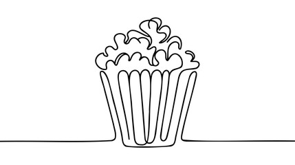 Continuous one line drawing of Popcorn. Popcorn Box line art drawing vector illustration