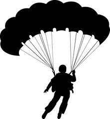 paraglider is flying on a parachute. Strengthens a person. Extreme sport. Isolated vector on white background. AI generated illustration. - obrazy, fototapety, plakaty