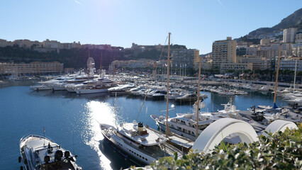 Monaco, France - December 17, 2023: The picturesque Port Hercule, Monaco, adorned with pristine...