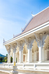 Beautiful Buddhist White Temple Wat Sawang Arom on Koh Samui in Thailand