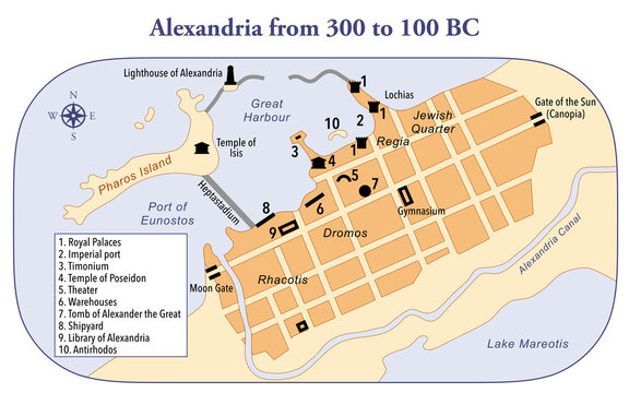 Map of ancient Alexandria from 300 to 100 BC