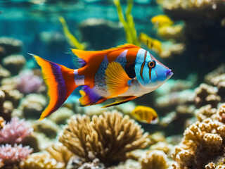 Naklejka na ściany i meble Colorful coral fish underwater with exotic aquatic plants.