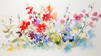Colorful Watercolor Wildflowers on White Background