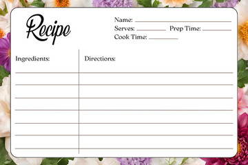 Blank Recipe Cards for Bridal Shower and Wedding, flower backgrounds