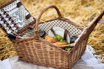 Beautiful white decor in boho style. Picnic in nature