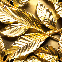 Stylized leaves under gold, golden beautiful leaves