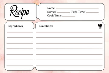 Blank Recipe Cards for Bridal Shower and Wedding, recipe card template, flower background