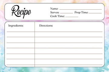Blank Recipe Cards for Bridal Shower and Wedding, recipe card template v3