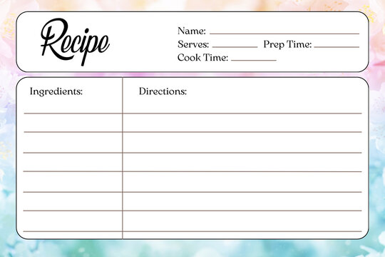 Blank Recipe Cards for Bridal Shower and Wedding, recipe card template v3