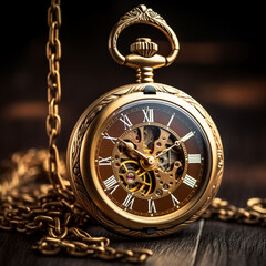 gold vintage pocket watch isolated on a dark background