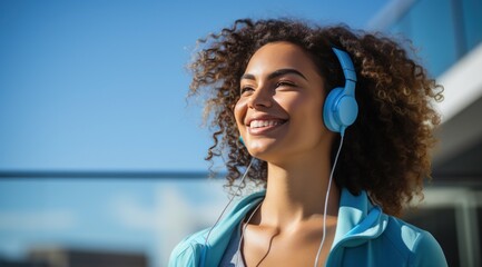a man is wearing headphones while a woman smiles