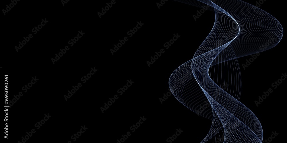 Poster abstract blue and black pattern with waves. striped linear texture