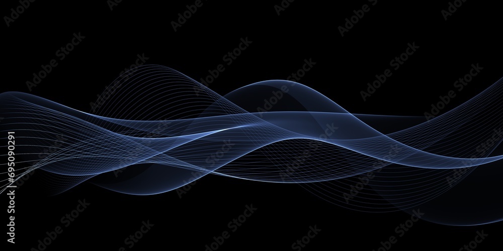 Poster abstract blue and black pattern with waves. striped linear texture