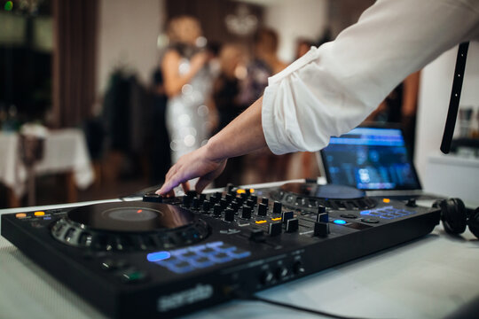 DJ equipment control close-up during a disco