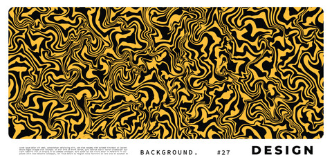 Yellow and black swirl background template copy space. Abstract liquid ink backdrop for poster, banner, catalog, leaflet, presentation, cover, or flyer.