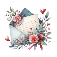 A watercolor valentine Love Letter clipart bundle - obrazy, fototapety, plakaty