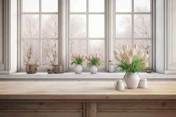 Table of Tranquility: Kitchen Setting with Tulips