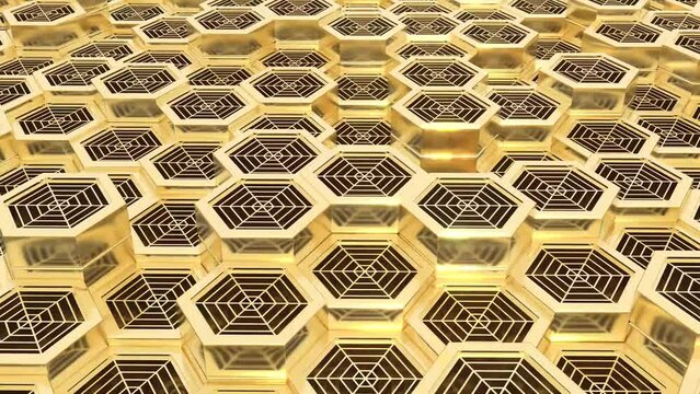 Golden hexagons intro for back symbol of wealth 