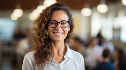 medical school female professor in a classroom smiling and smiling - obrazy, fototapety, plakaty