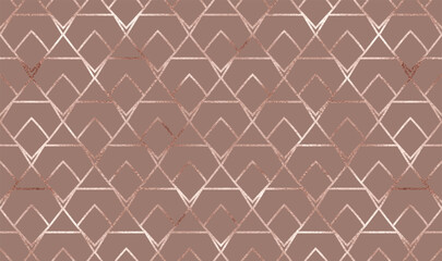 Geometric seamless pattern ornament design with rose gold diamond tiles.